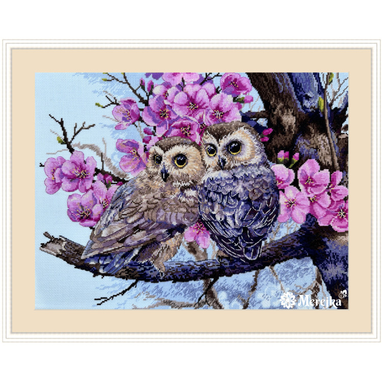 (image for) Two Owls In Spring Blossom Counted Cross Stitch Kit